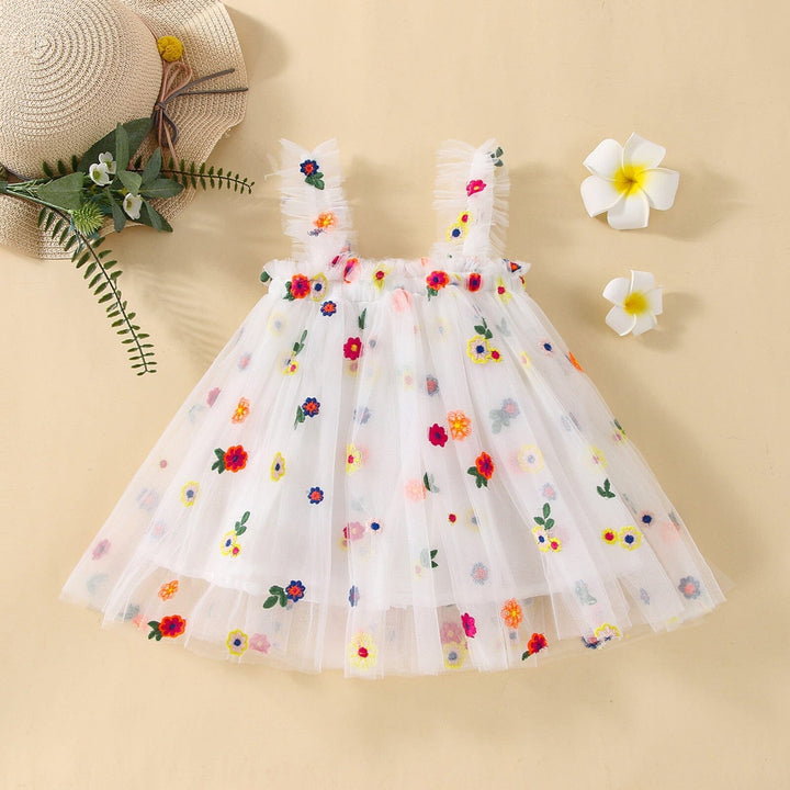 Vestido Infantil Bordado y Tul