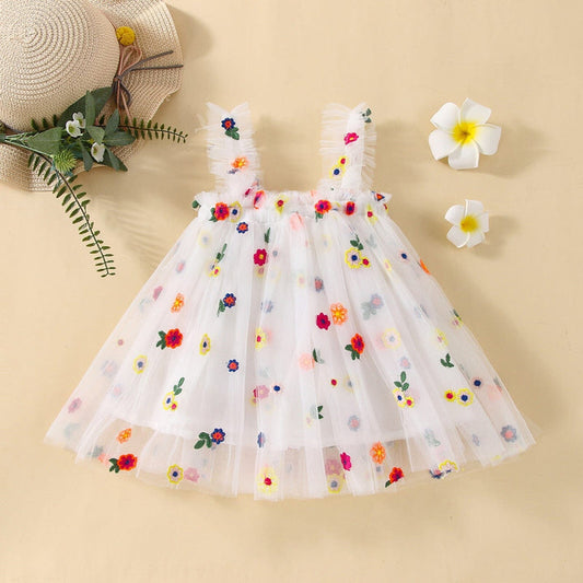 Vestido Infantil Bordado y Tul