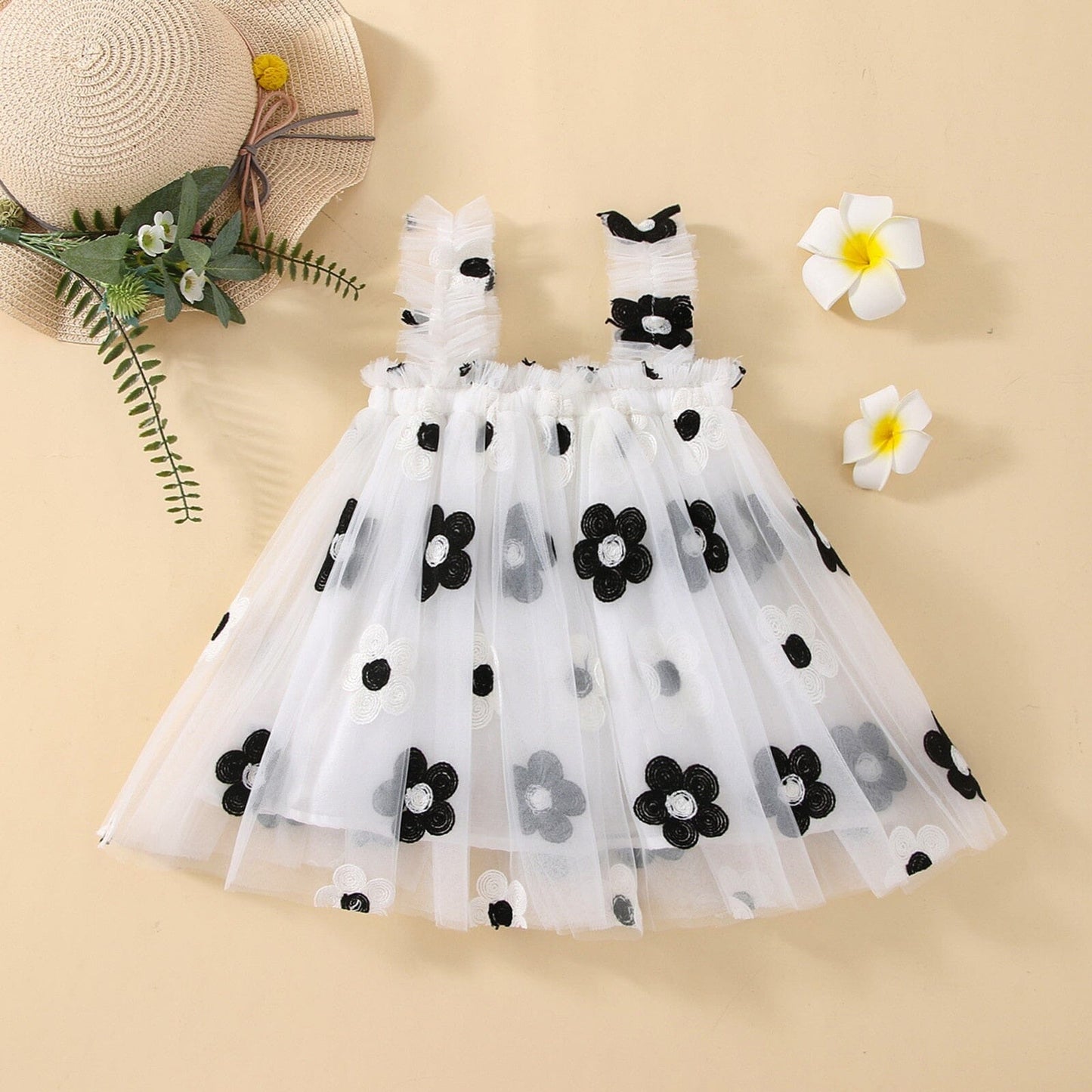 Vestido Infantil Bordado y Tul