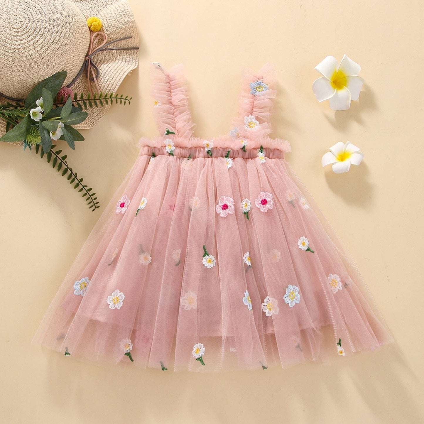 Vestido Infantil Bordado y Tul