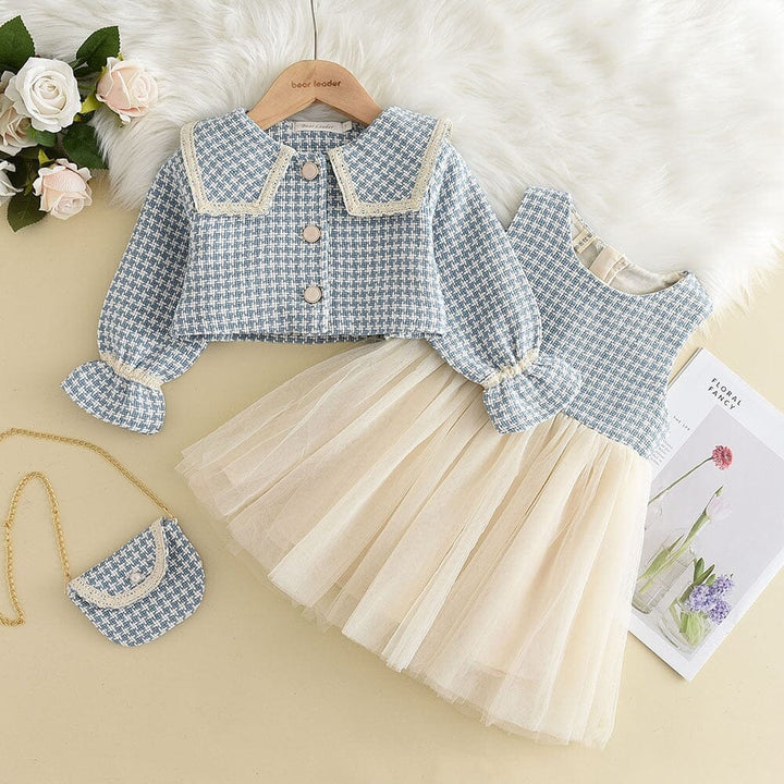 Vestido Infantil + Cárdigan + Bolso Golinha y Tul