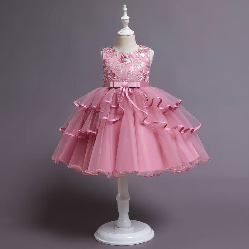 Vestido de Fiesta Infantil Flores Volantes
