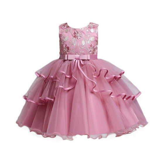 Vestido de Fiesta Infantil Flores Volantes