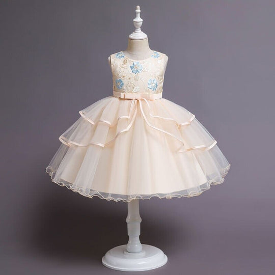 Vestido de Fiesta Infantil Flores Volantes