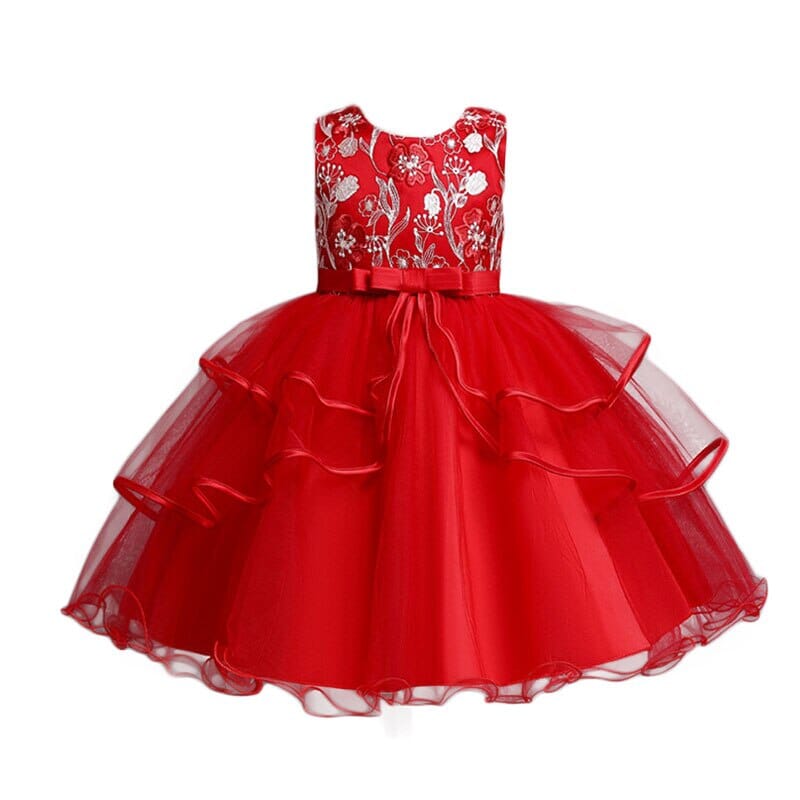 Vestido de Fiesta Infantil Flores Volantes