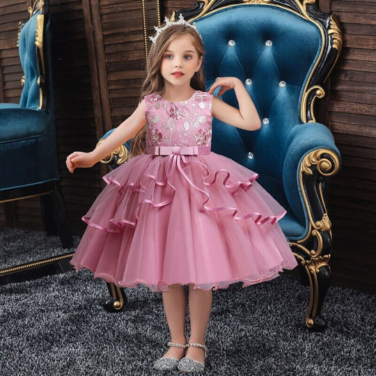 Vestido de Fiesta Infantil Flores Volantes