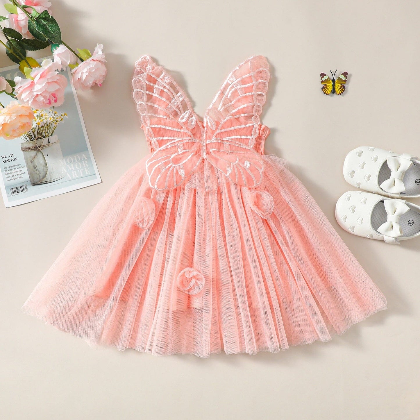 Vestido Fiesta Infantil Tul Ala Mariposa