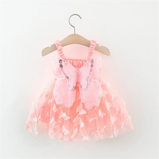 Vestido Infantil Femenino Tul Asa Mariposas