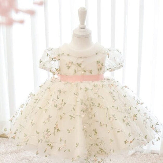 Vestido Infantil Flores y Perlas