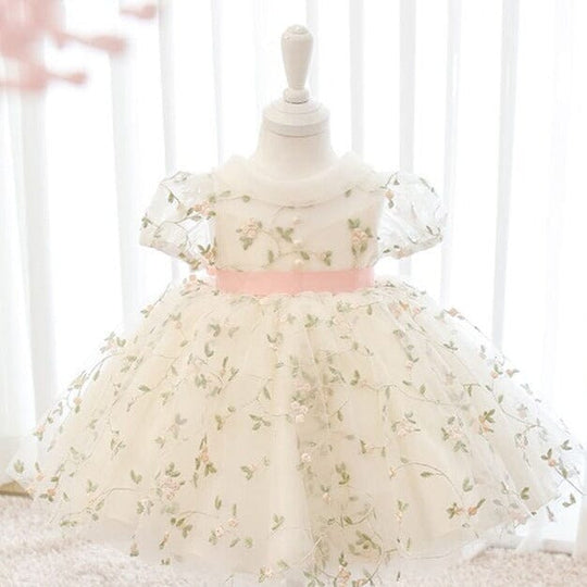 Vestido Infantil Flores y Perlas