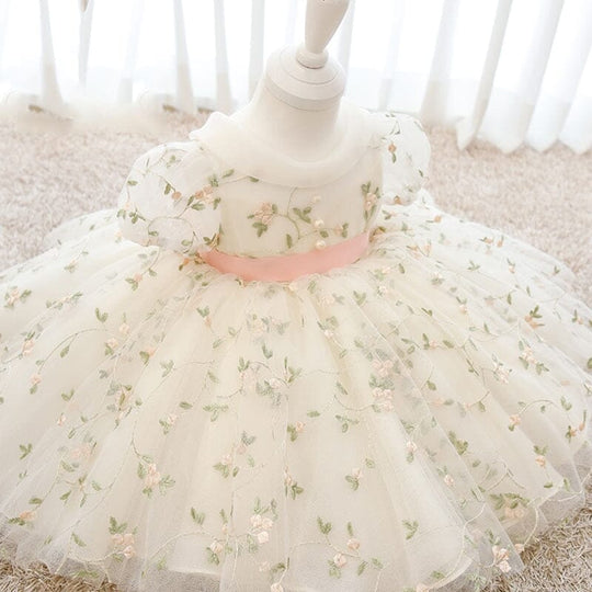 Vestido Infantil Flores y Perlas