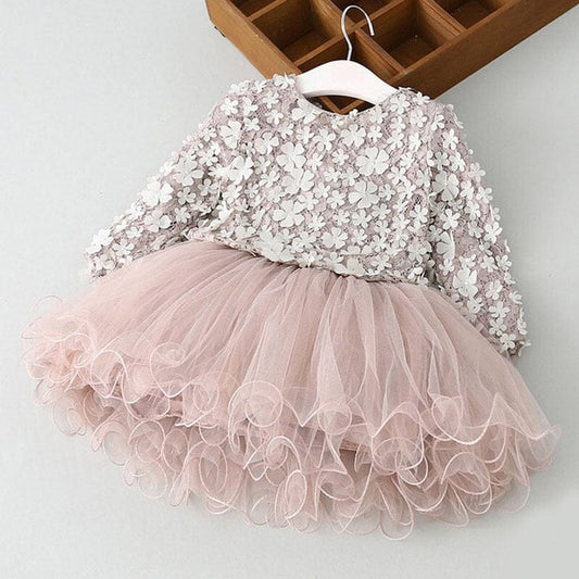 Vestido Infantil Flores y Falda de Tul