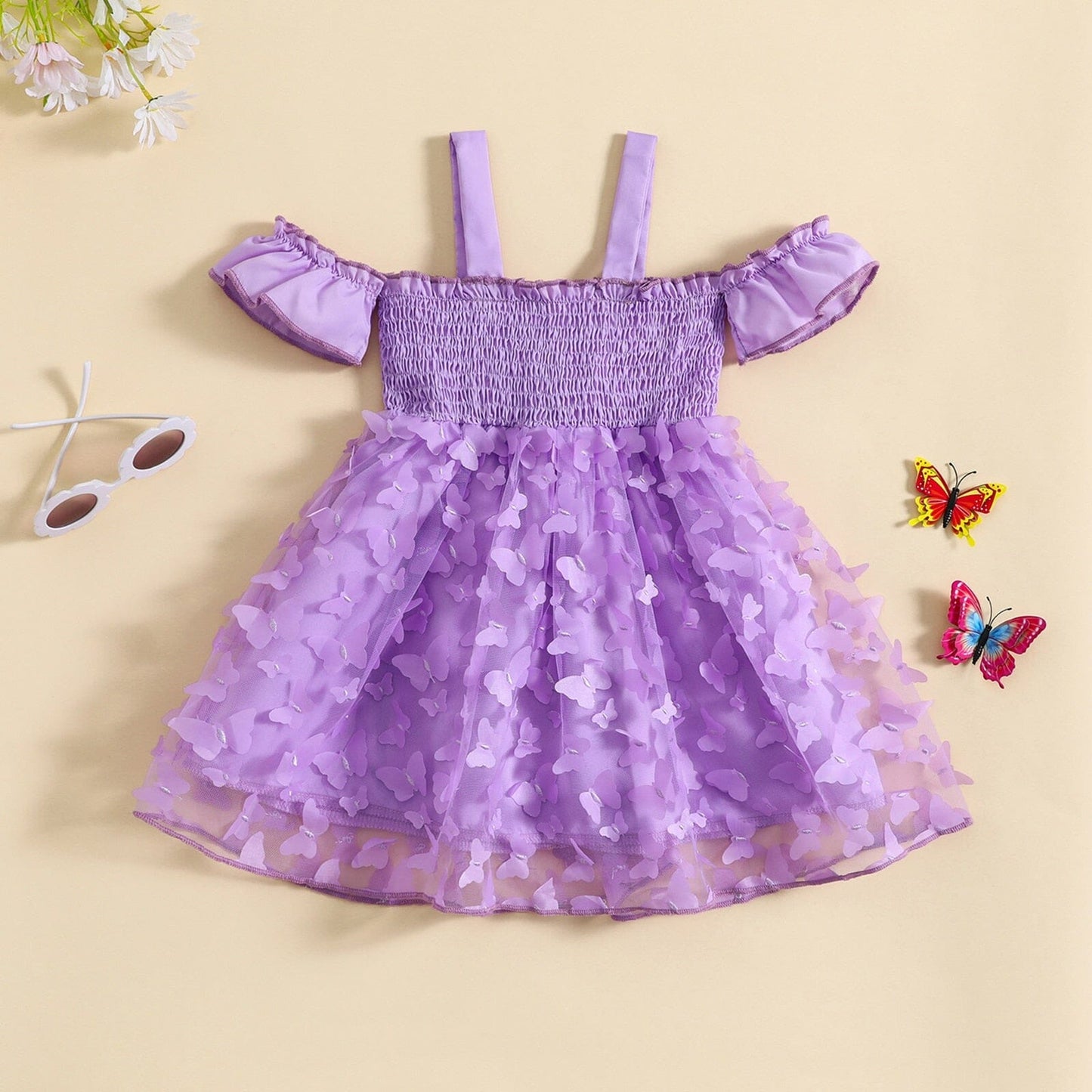 Vestido de Mariposas con Hombros Caídos para Niños