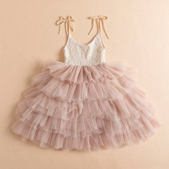 Vestido Infantil Tul Volantes Encaje