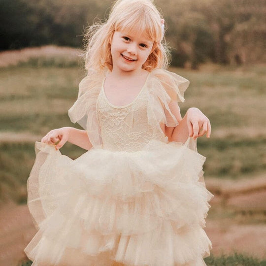 Vestido Infantil Capas Encaje y Tul