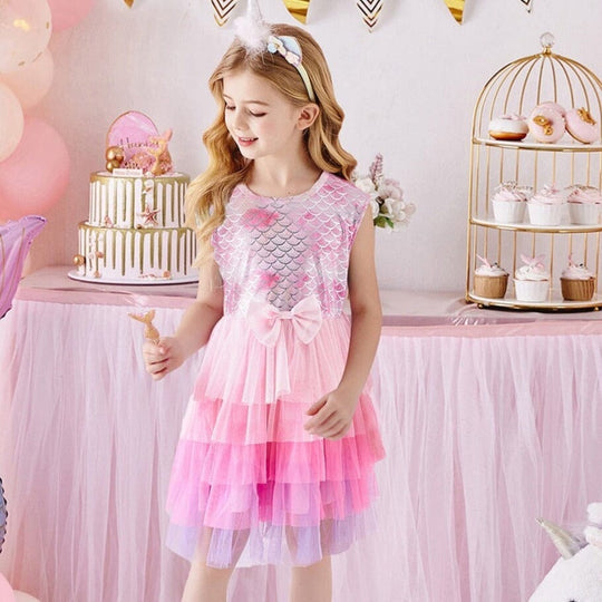 Vestido Infantil de Sirena con Volantes