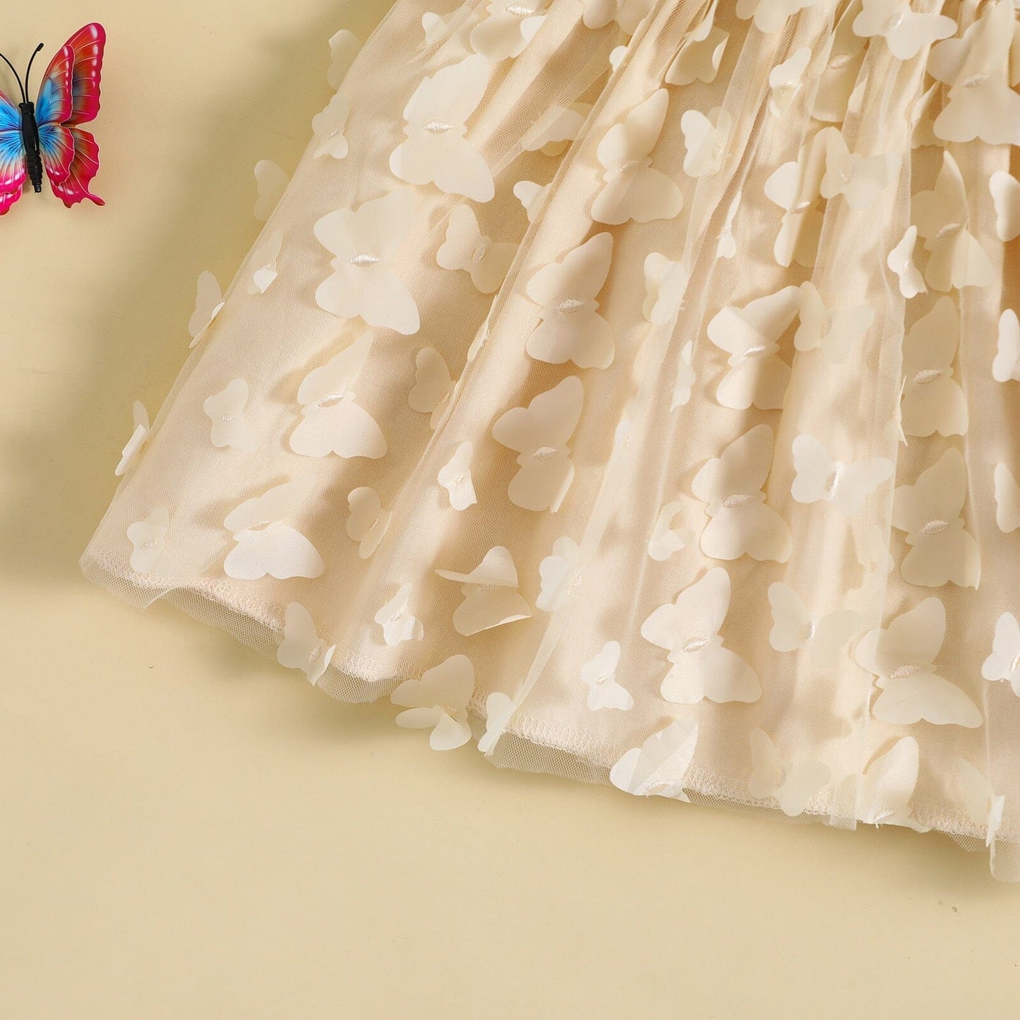 Vestido Infantil Tul Mariposas + Lazo