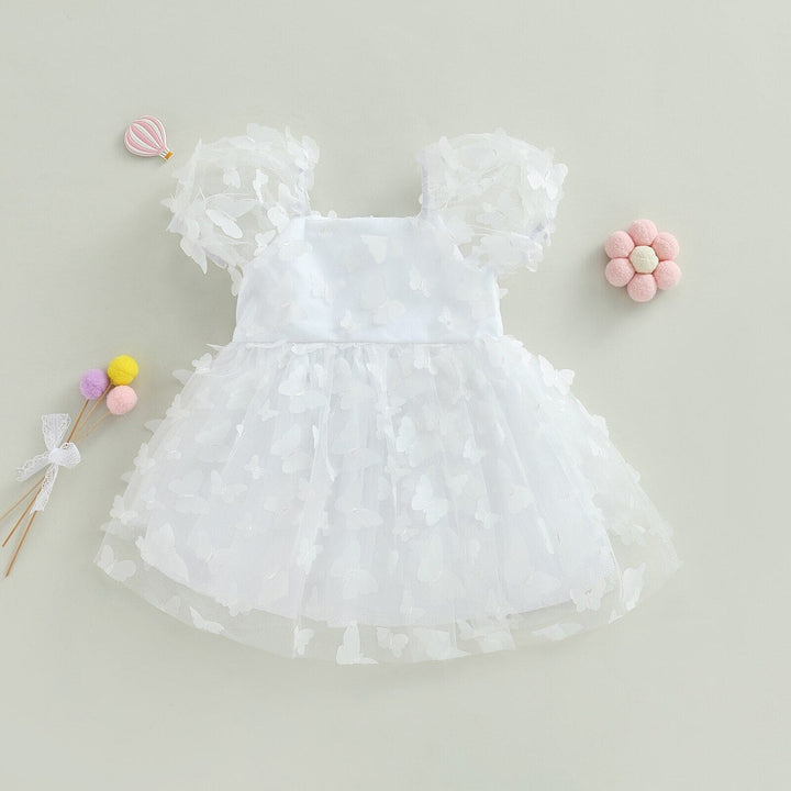 Vestido Infantil Tul Flores y Mariposas