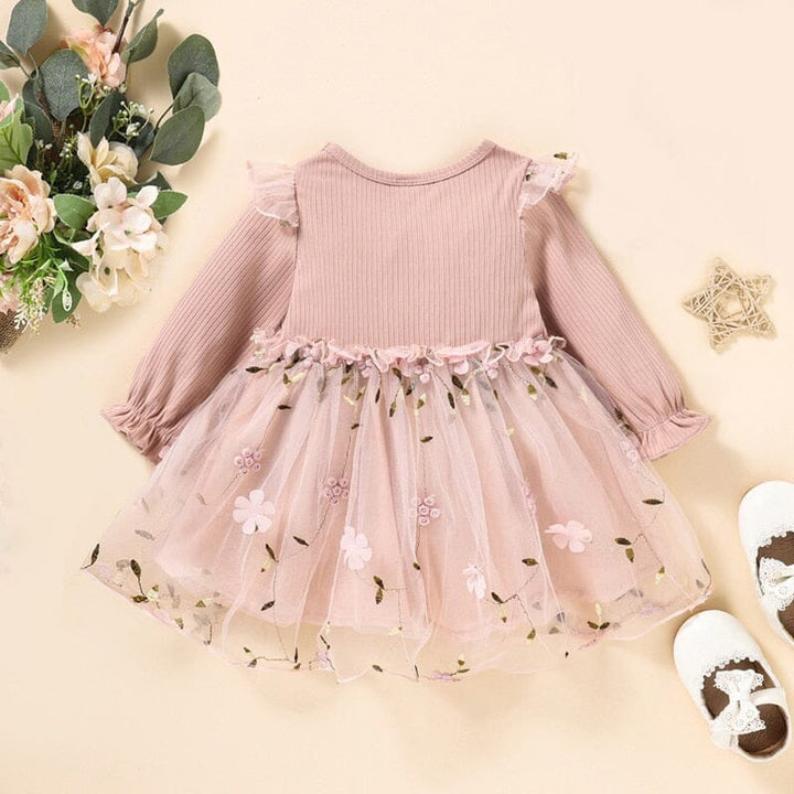 Vestido Infantil Tul Flores y Hojas