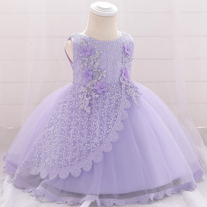 Vestido de fiesta infantil con encaje de flores