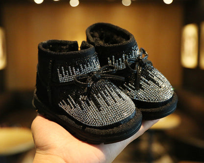 Bota infantil con lazo brillante