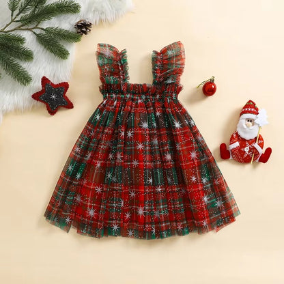 Vestido Infantil Cuadros Navideños