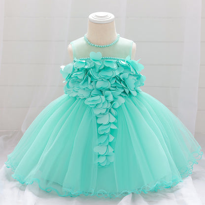 Vestido de Fiesta Infantil Flores y Perlas