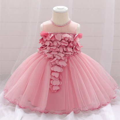 Vestido de Fiesta Infantil Flores y Perlas