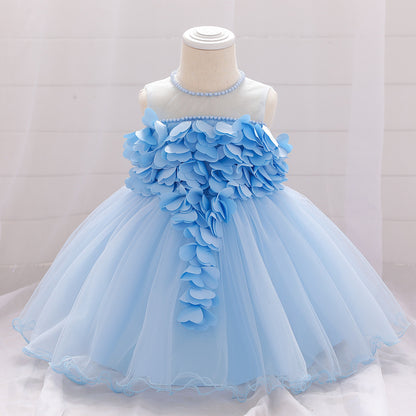 Vestido de Fiesta Infantil Flores y Perlas
