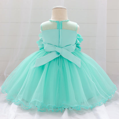 Vestido de Fiesta Infantil Flores y Perlas