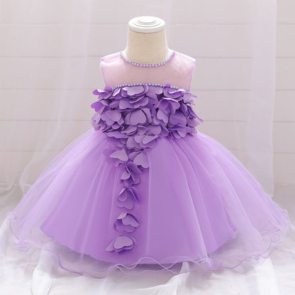 Vestido de Fiesta Infantil Flores y Perlas