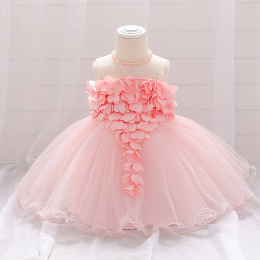 Vestido de Fiesta Infantil Flores y Perlas