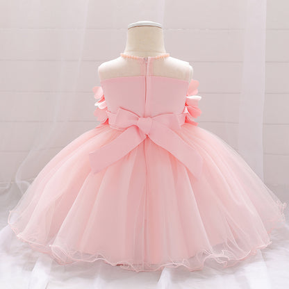 Vestido de Fiesta Infantil Flores y Perlas