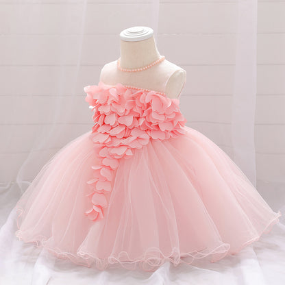 Vestido de Fiesta Infantil Flores y Perlas