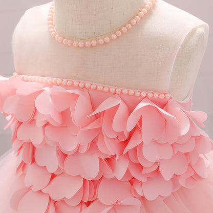Vestido de Fiesta Infantil Flores y Perlas