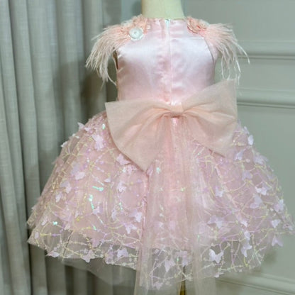 Vestido de Fiesta Infantil Mariposas y Plumas Lentejuela
