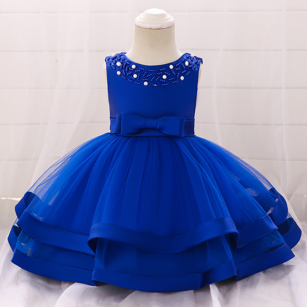 Vestido de Fiesta Infantil Tul Lazo y Perlas