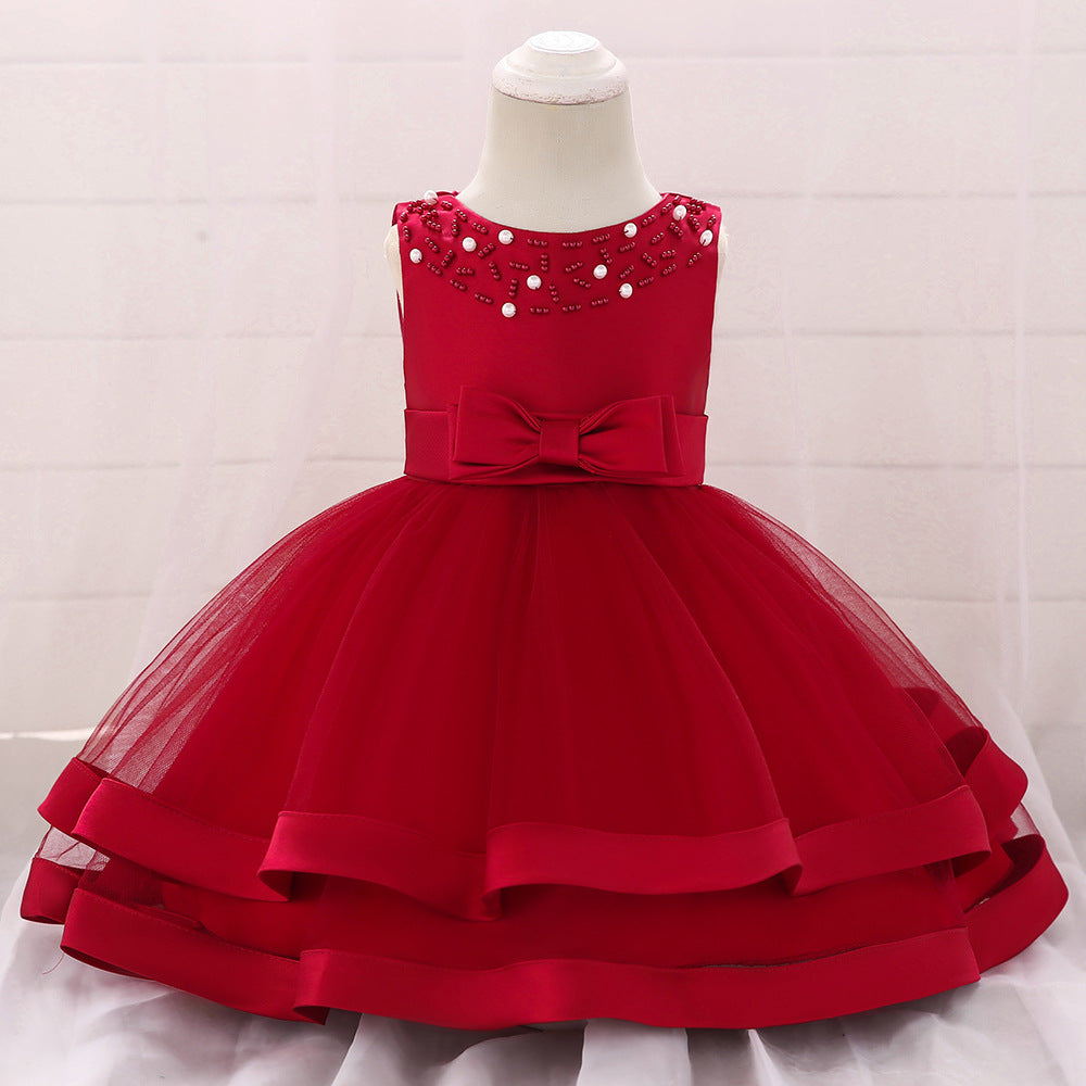 Vestido de Fiesta Infantil Tul Lazo y Perlas