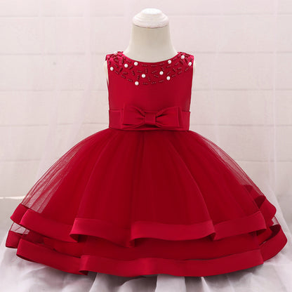 Vestido de Fiesta Infantil Tul Lazo y Perlas