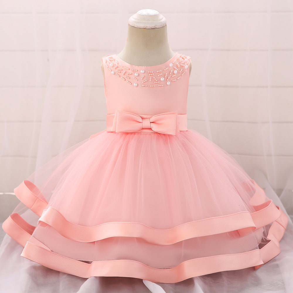 Vestido de Fiesta Infantil Tul Lazo y Perlas