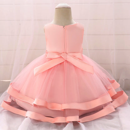Vestido de Fiesta Infantil Tul Lazo y Perlas