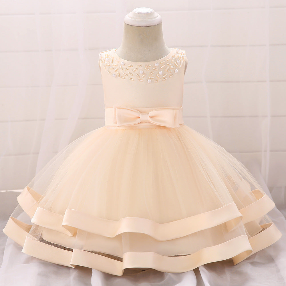 Vestido de Fiesta Infantil Tul Lazo y Perlas