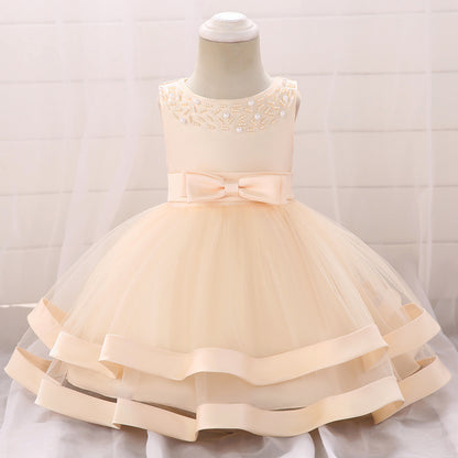 Vestido de Fiesta Infantil Tul Lazo y Perlas