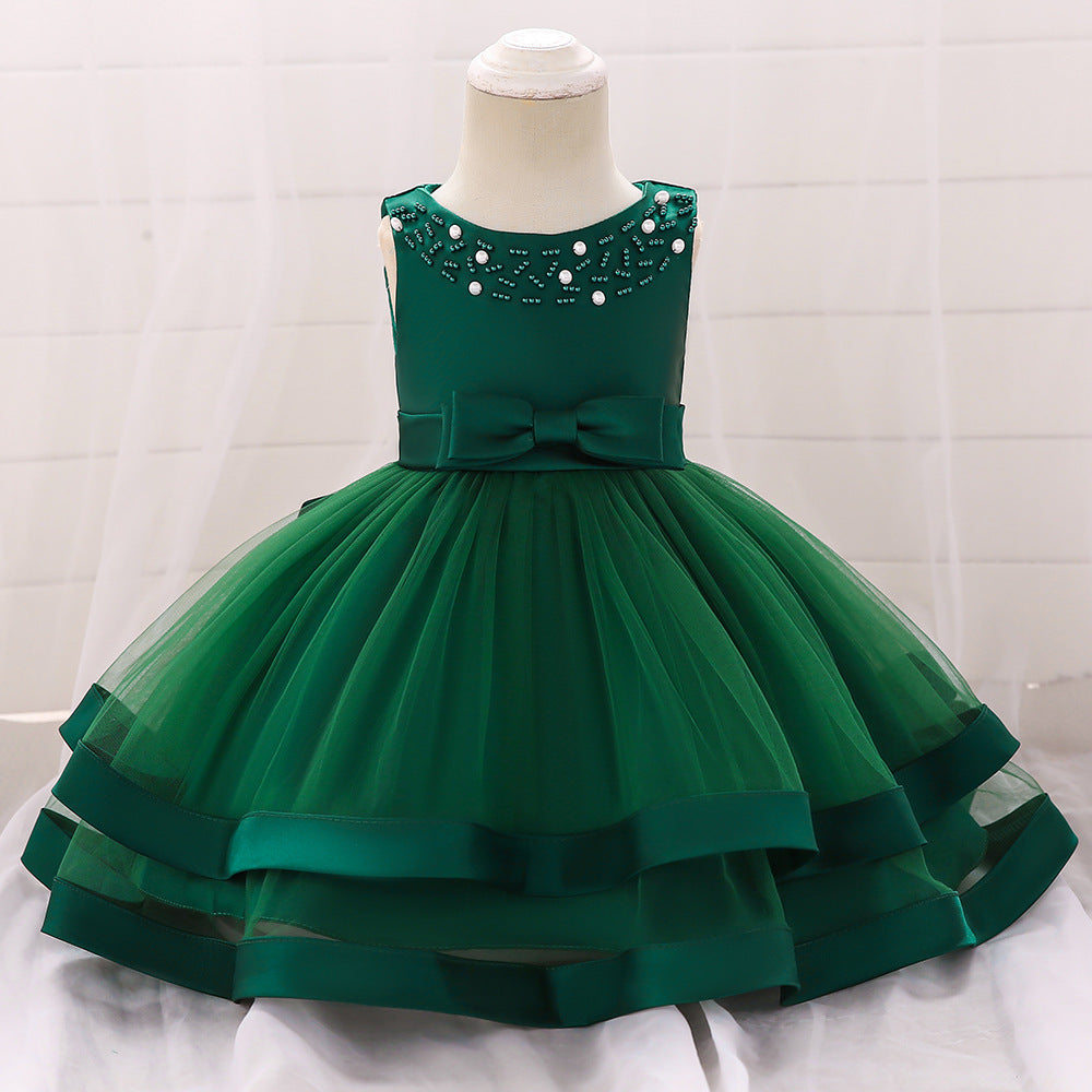Vestido de Fiesta Infantil Tul Lazo y Perlas