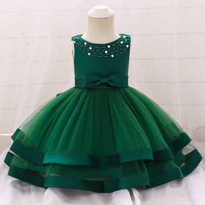 Vestido de Fiesta Infantil Tul Lazo y Perlas