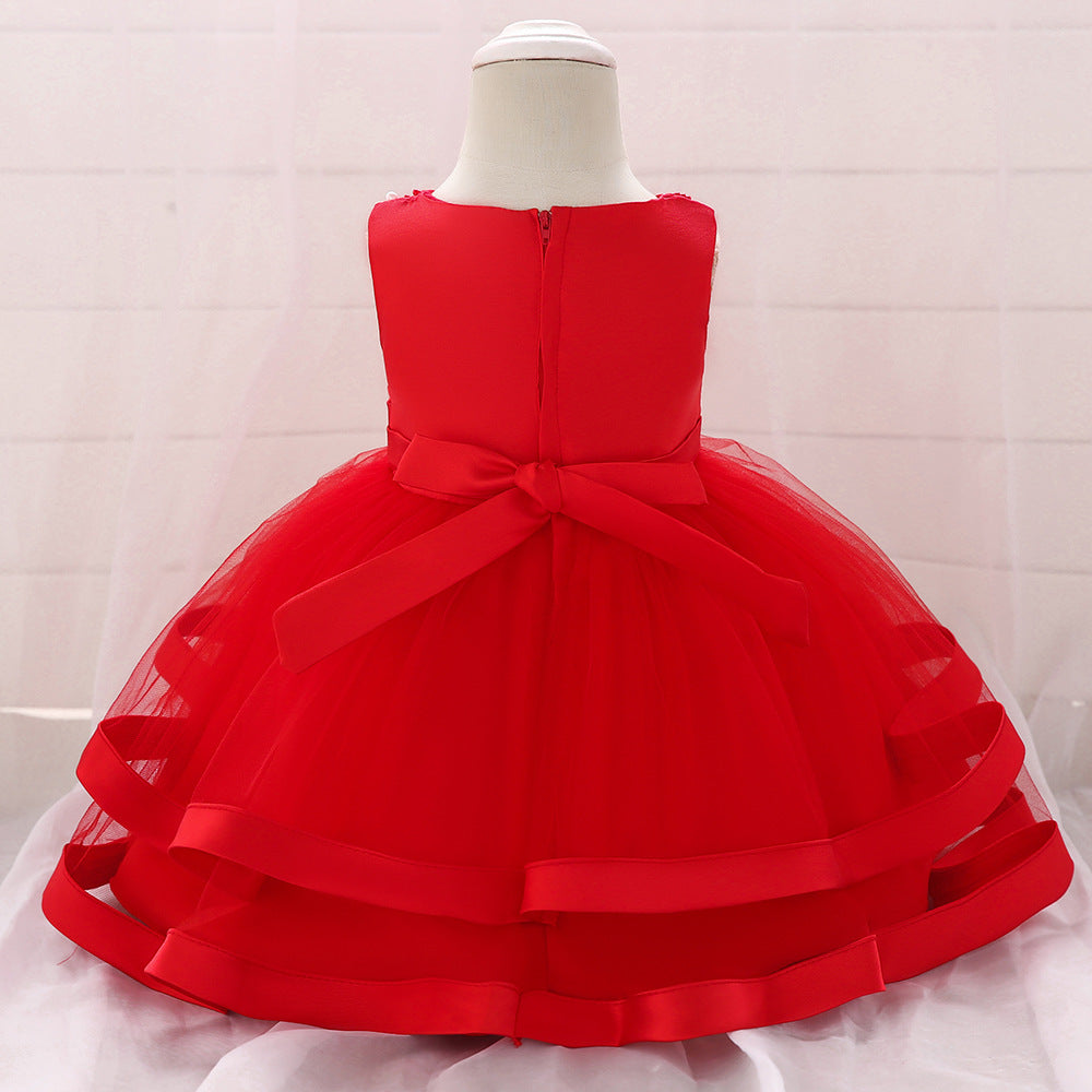 Vestido de Fiesta Infantil Tul Lazo y Perlas