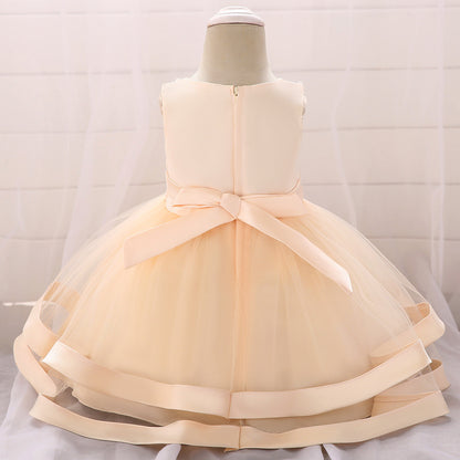 Vestido de Fiesta Infantil Tul Lazo y Perlas