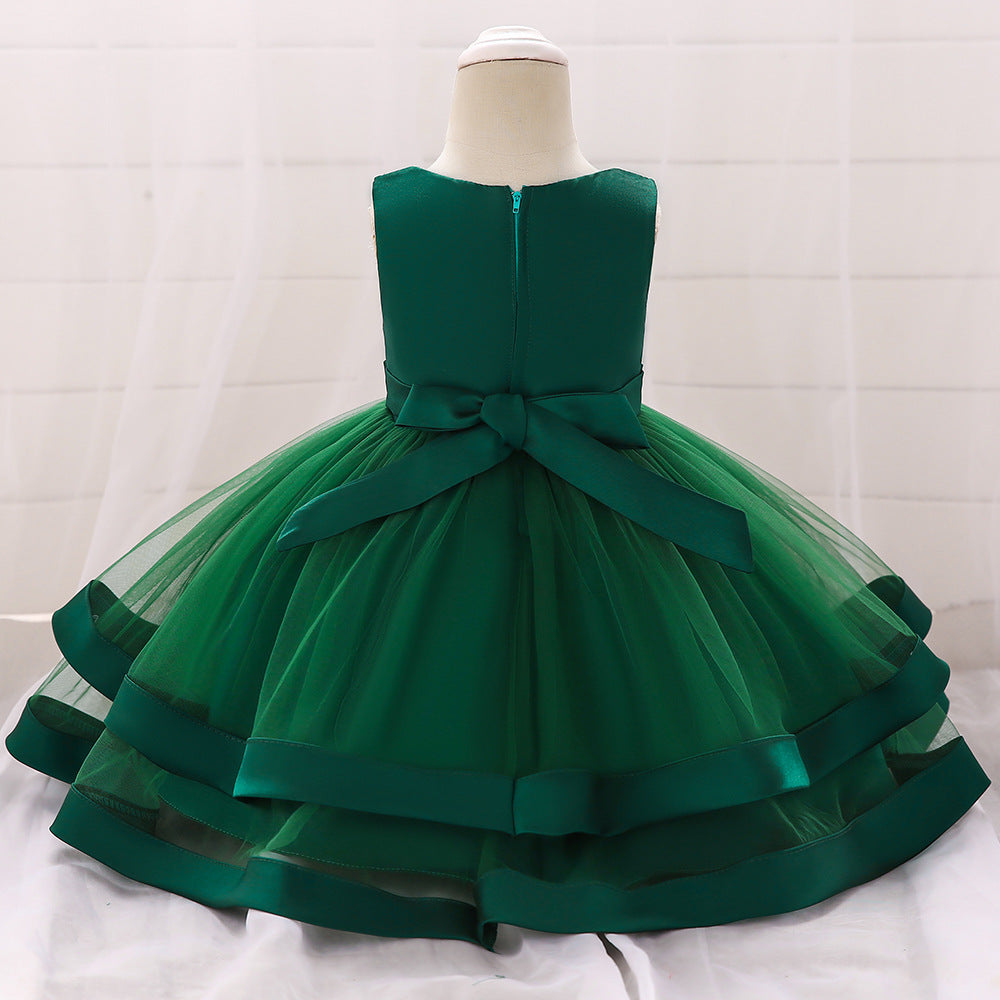 Vestido de Fiesta Infantil Tul Lazo y Perlas