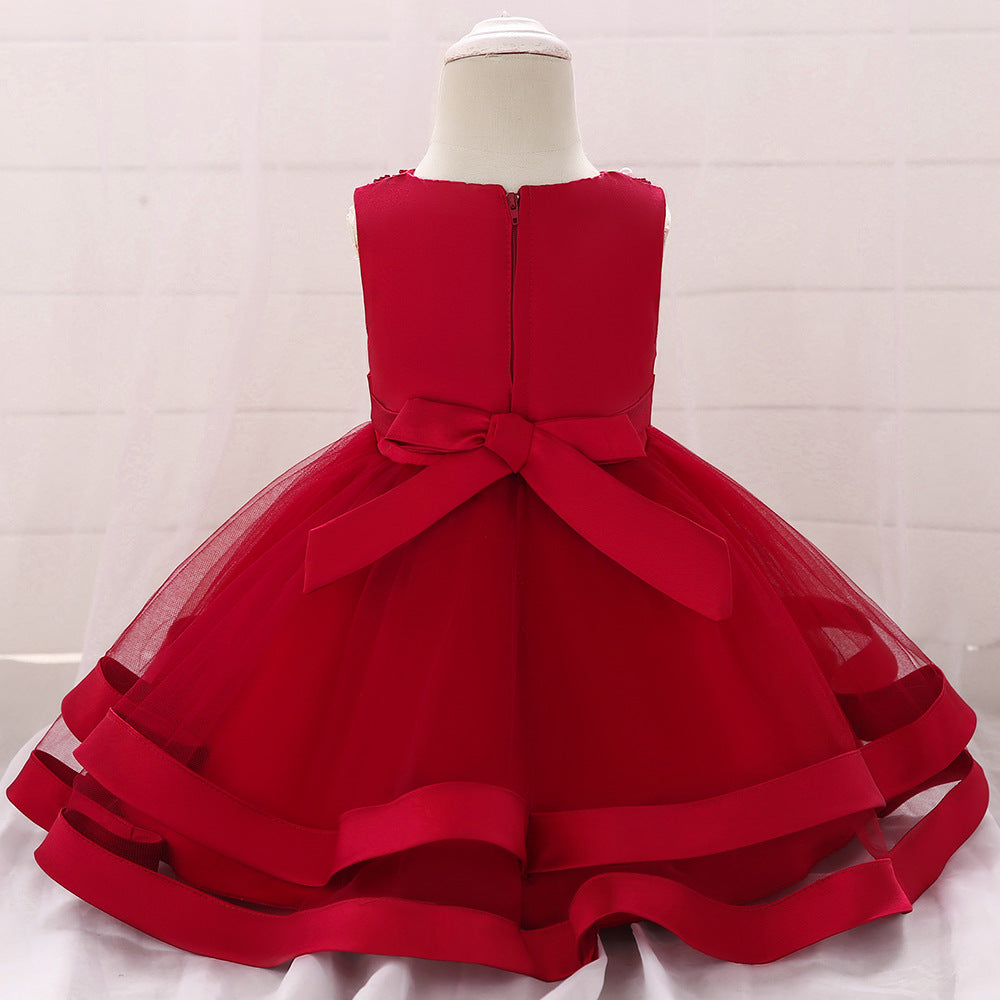 Vestido de Fiesta Infantil Tul Lazo y Perlas