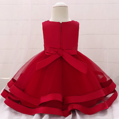 Vestido de Fiesta Infantil Tul Lazo y Perlas